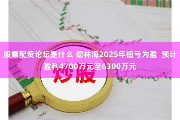 股票配资论坛是什么 德林海2025年扭亏为盈  预计盈利4700万元至6300万元